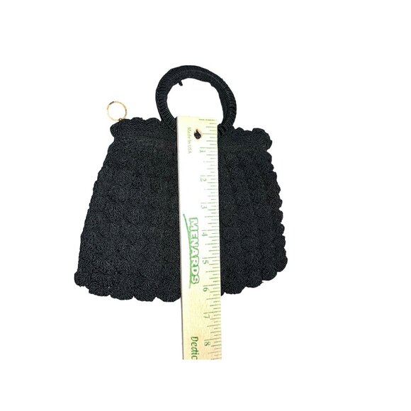 Vintage Black Crocheted Popcorn Stitch Handbag Small Purse Mid Century Used - Picture 15 of 16